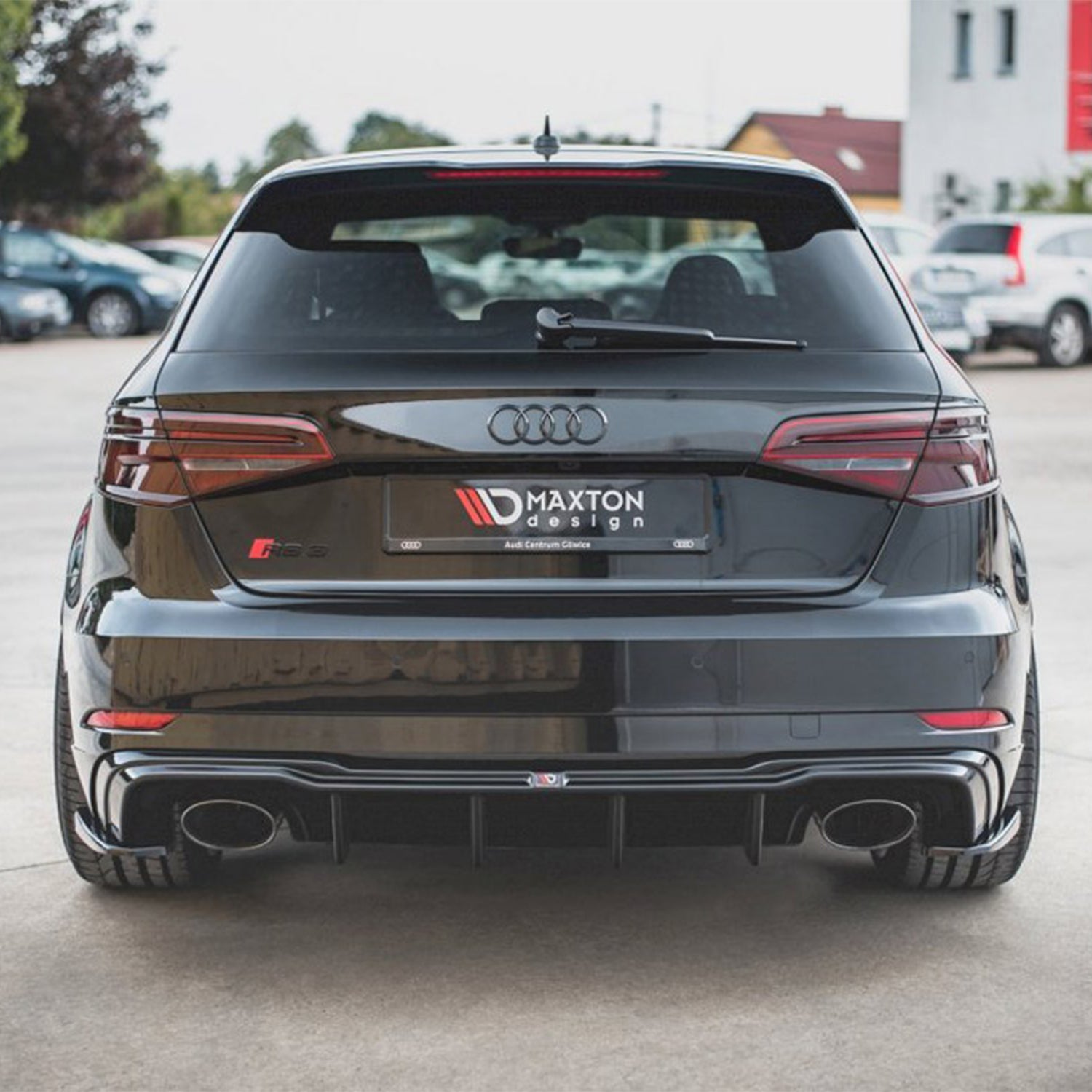 Maxton Design Audi RS3 8V Facelift V2 Gloss Black Aggressive Rear Diffuser Fitted To Back Of Vehicle