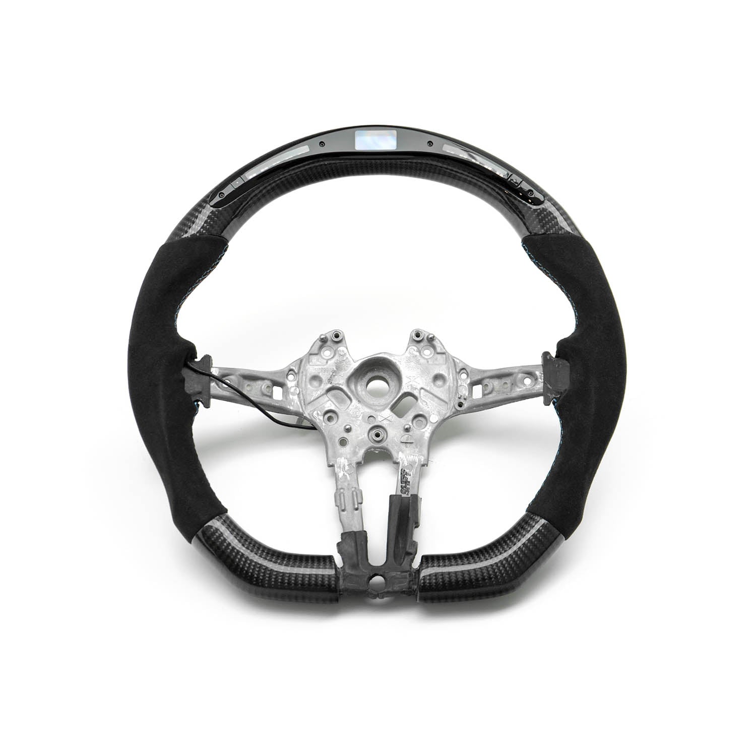 SHFT BMW F Series Flat Bottom Steering Wheel In Gloss Carbon Fibre & Alcantara With LED Race Display-R44 Performance