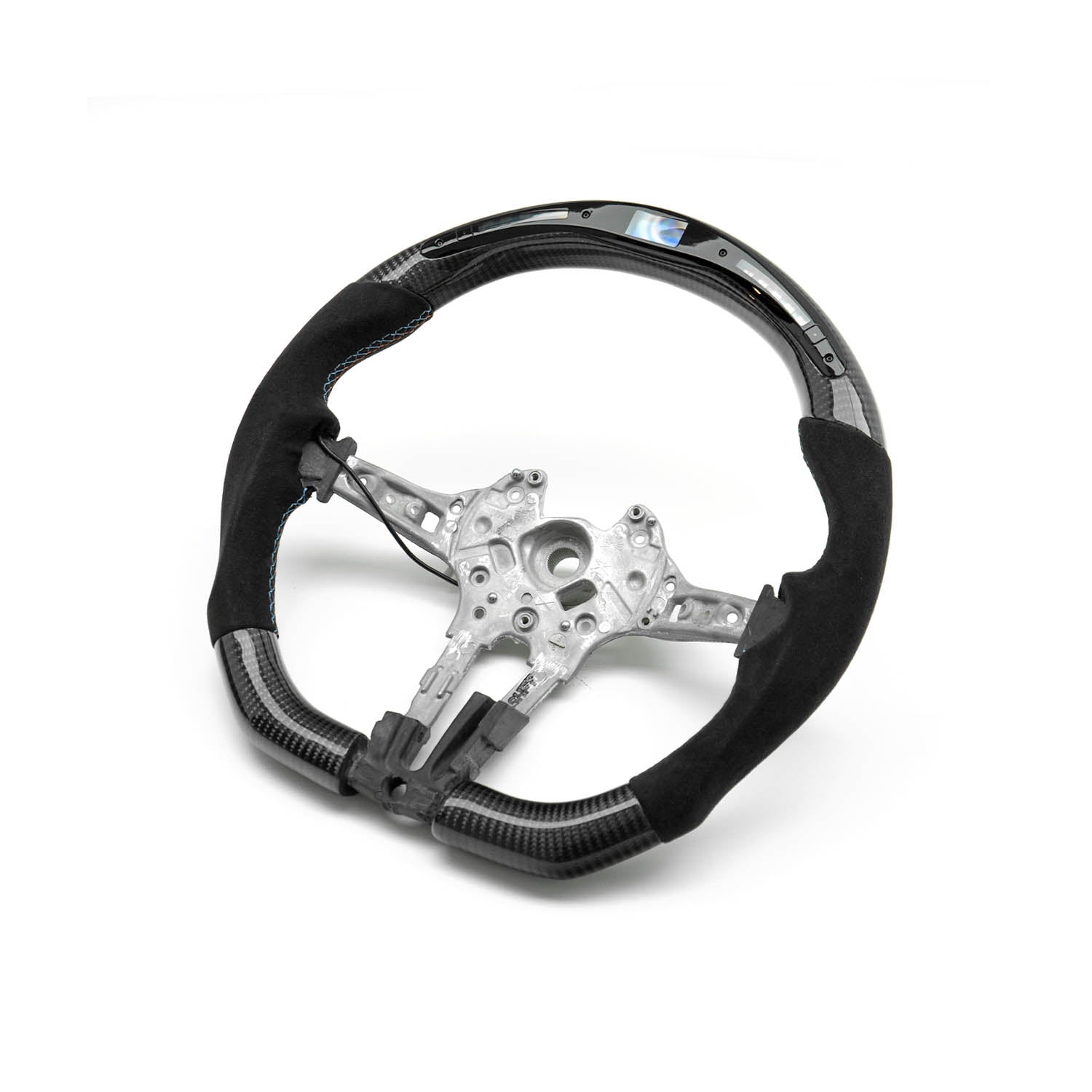 SHFT BMW F Series Flat Bottom Steering Wheel In Gloss Carbon Fibre & Alcantara With LED Race Display-R44 Performance