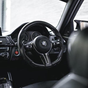 SHFT BMW F Series Flat Bottom Steering Wheel In Gloss Carbon & Perforated Leather-R44 Performance