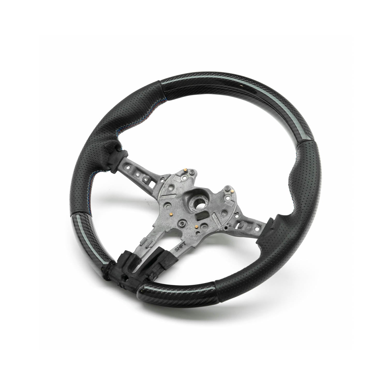 SHFT BMW F Series Round Steering Wheel In Gloss Carbon Fibre & Perforated Leather-R44 Performance